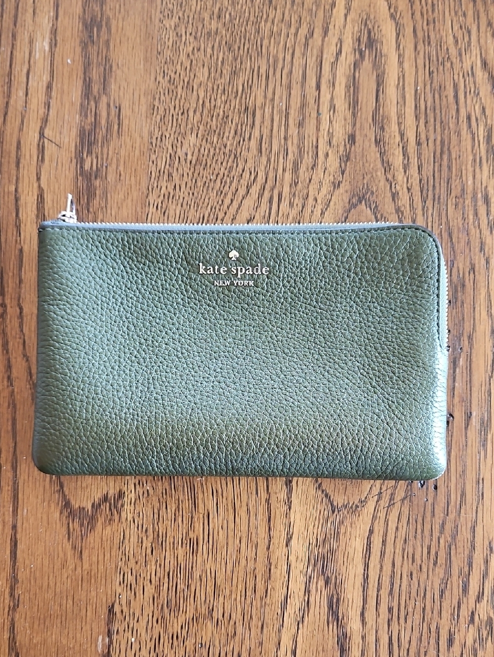 kate spade Olive Green Pebbled Leather Zip Wallet